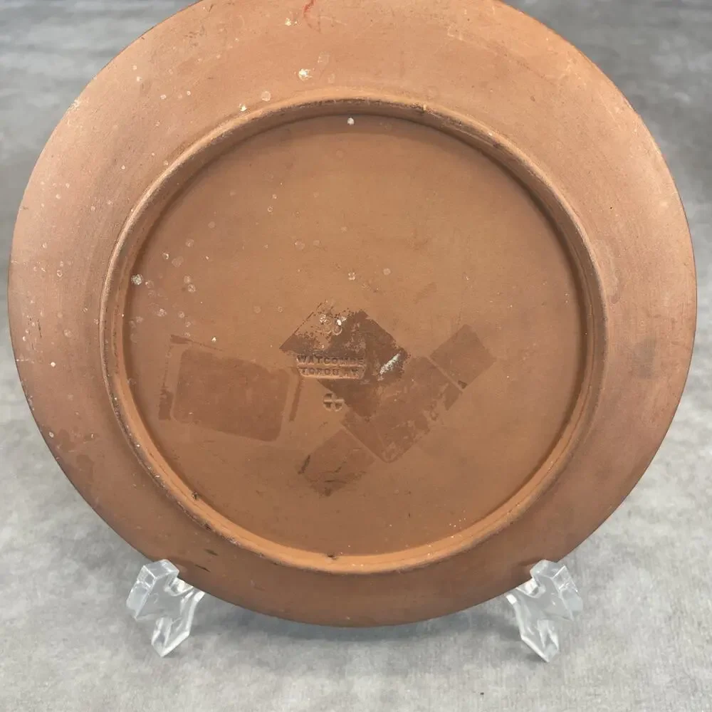 c.1900 Watcombe Pottery Hand Decorated Terracotta Plate 6.5 in Girl w/blue hat